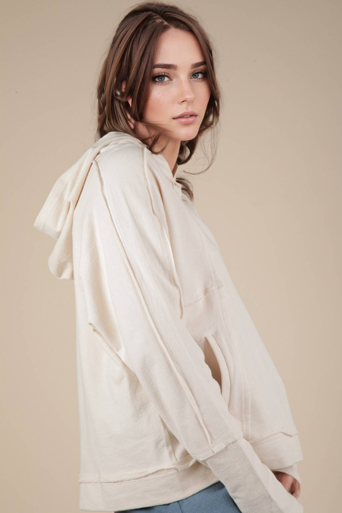 Sadie Raw Edge Cute Detail Hoodie Knit Top