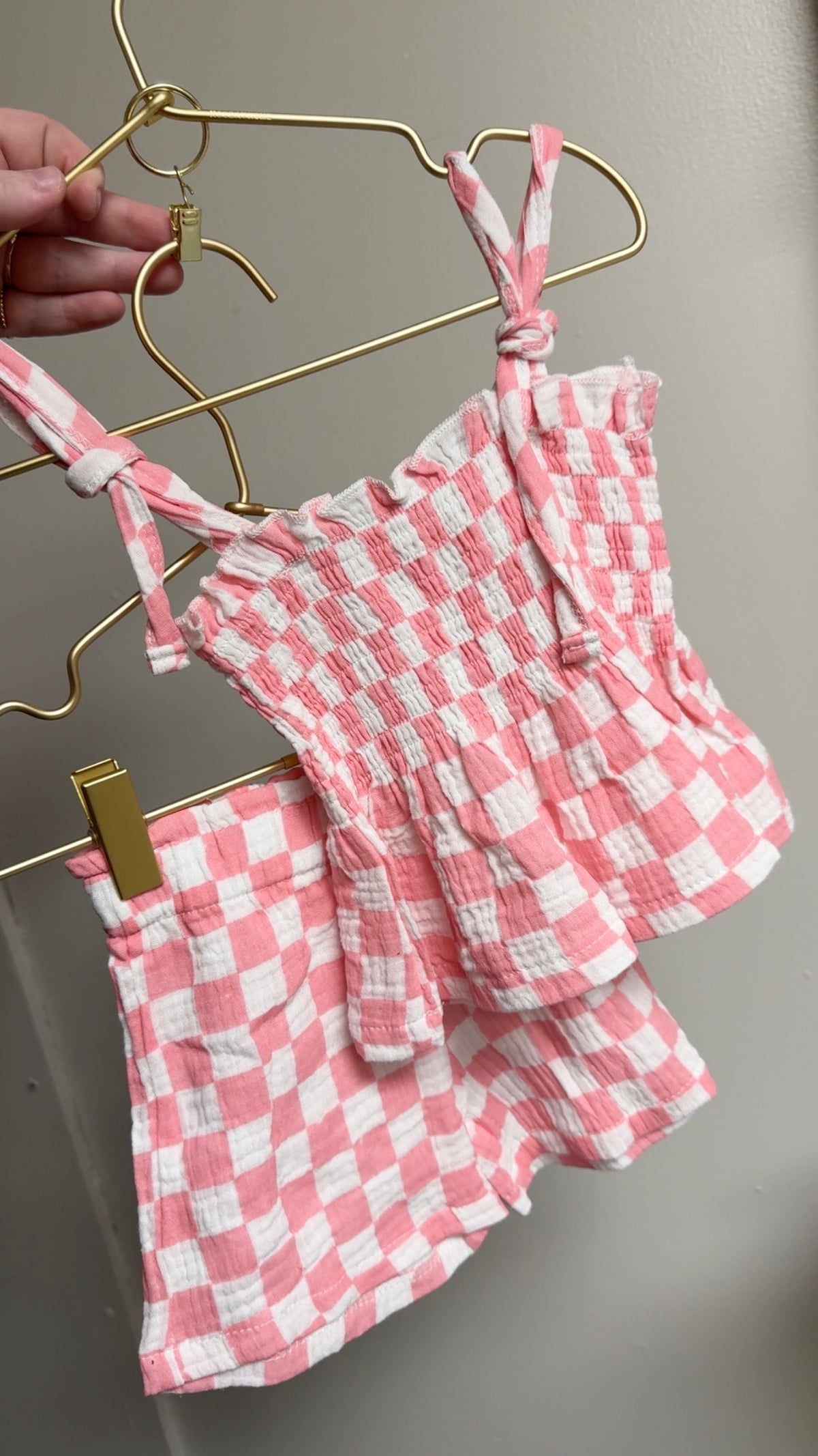 Pink White Checkered Short Set
