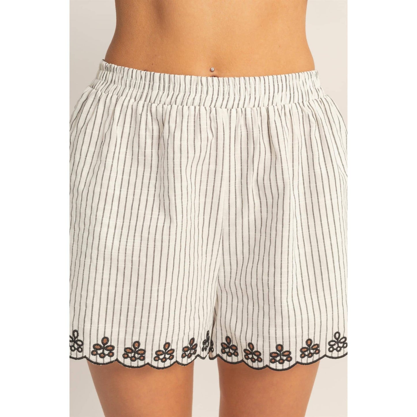 Striped Embroidered Shorts