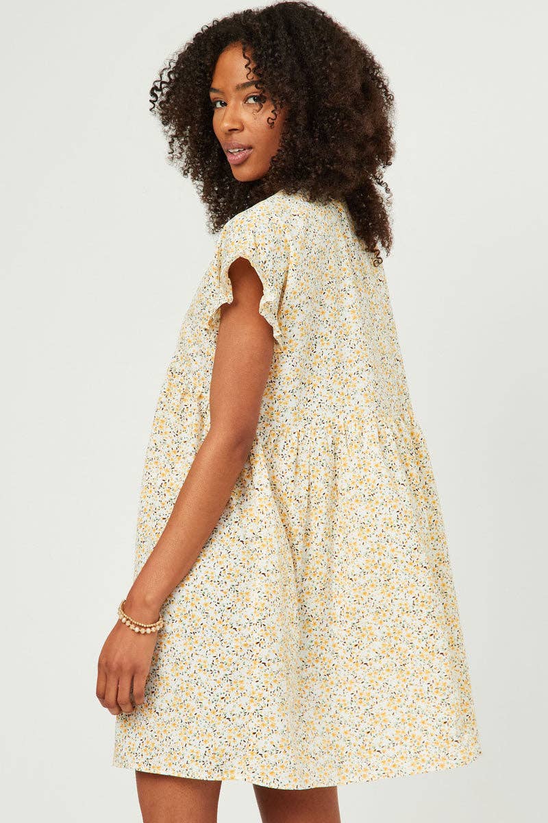 Womens Ditsy Floral Smocked V Neck Dress