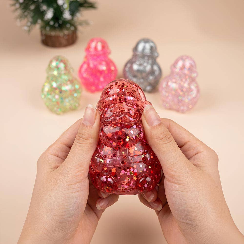 12PCS - Glitter Christmas Santa Squeeze Squishy Stress Relief Toy