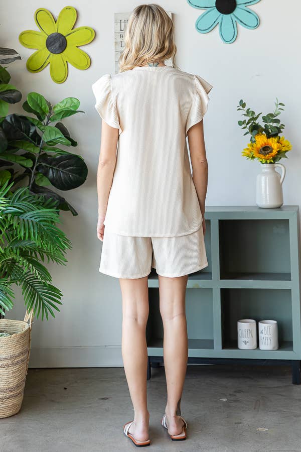 Ruffle Sleeve Top and Shorts Lounge Set