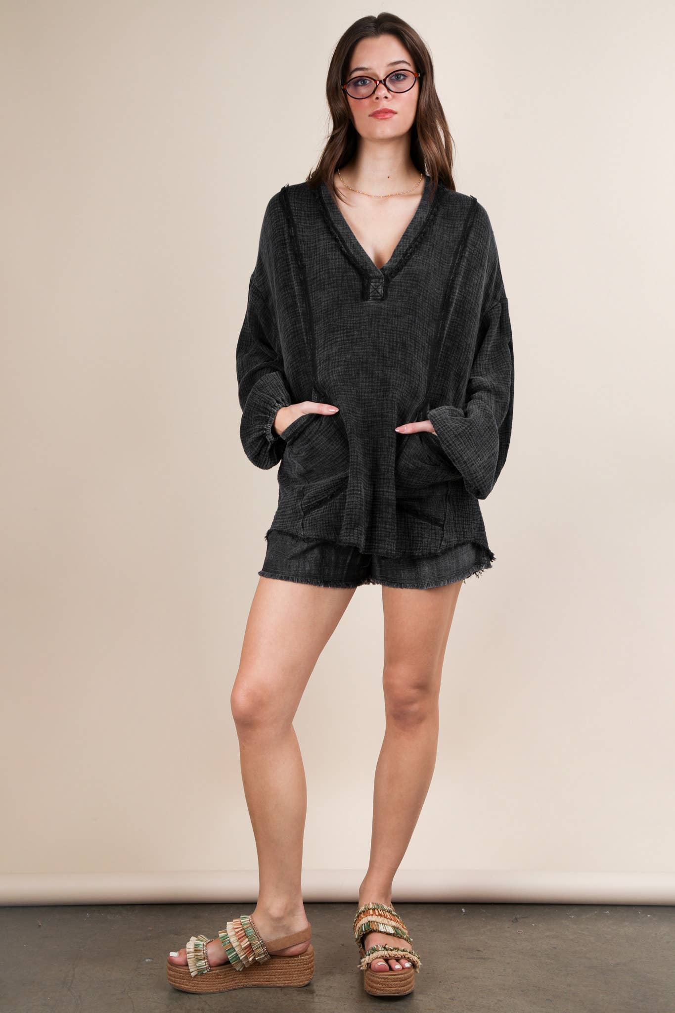 Washed Cotton Gauze Oversized Top Plus Size