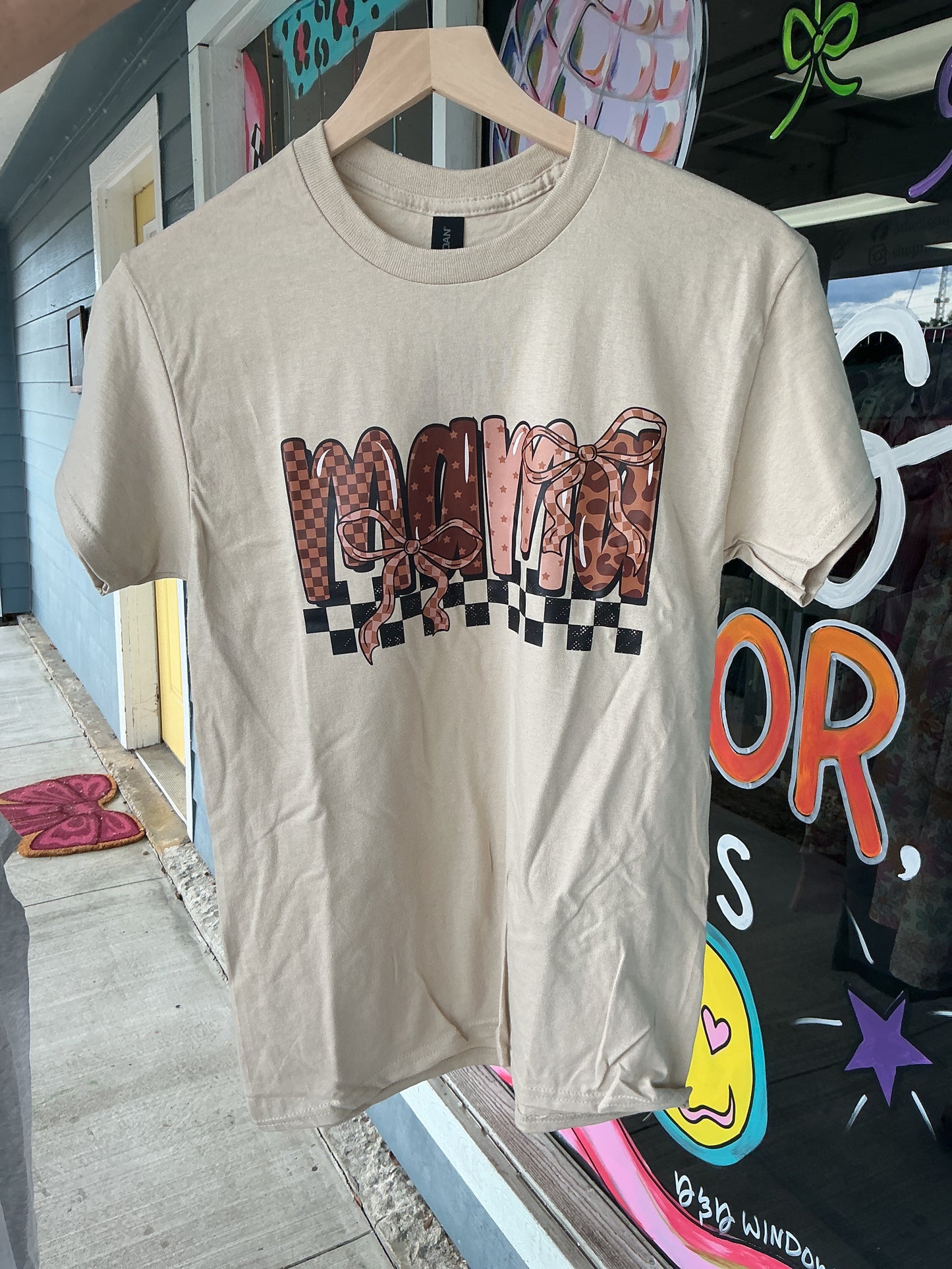 Tan Checkered Mama Graphic Tee