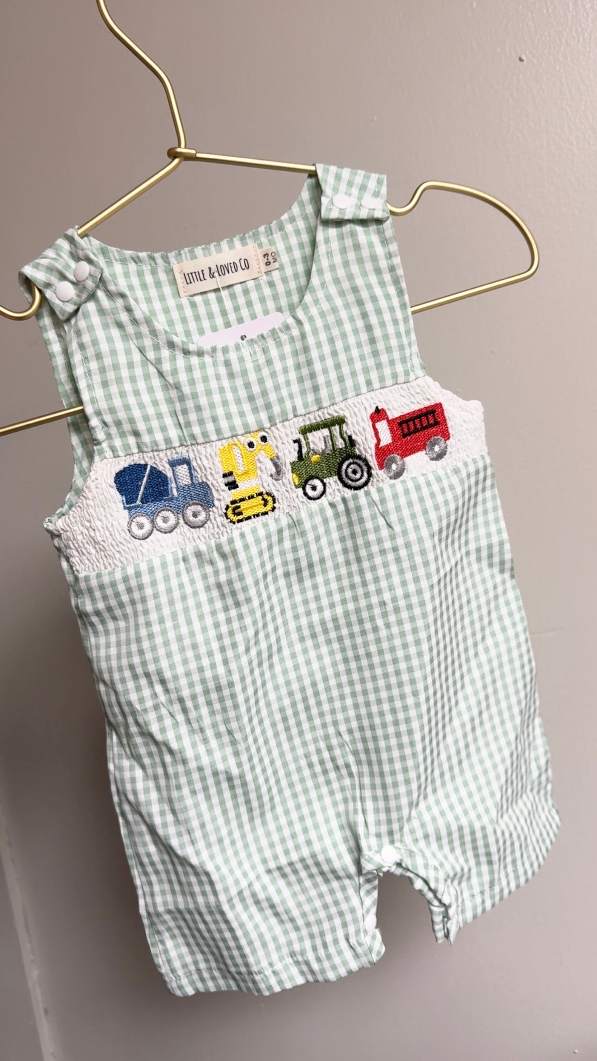 Construction Equipment Gingham Romper