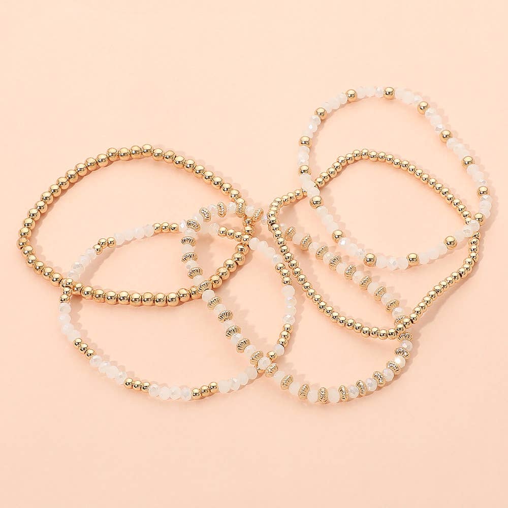5PCS - Metal Ball Faceted Beaded Stretch Stackable Multi Layered Bracelets