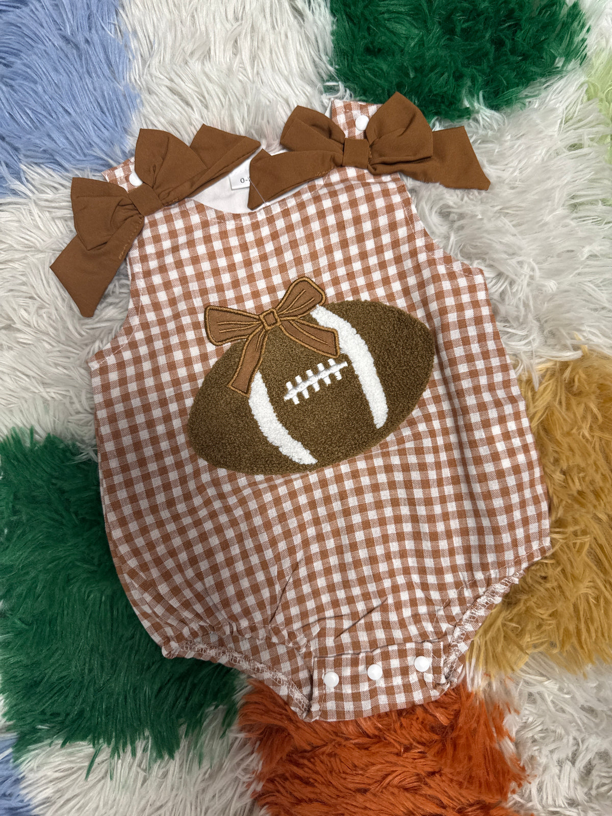 Brown Gingham Football Onesie