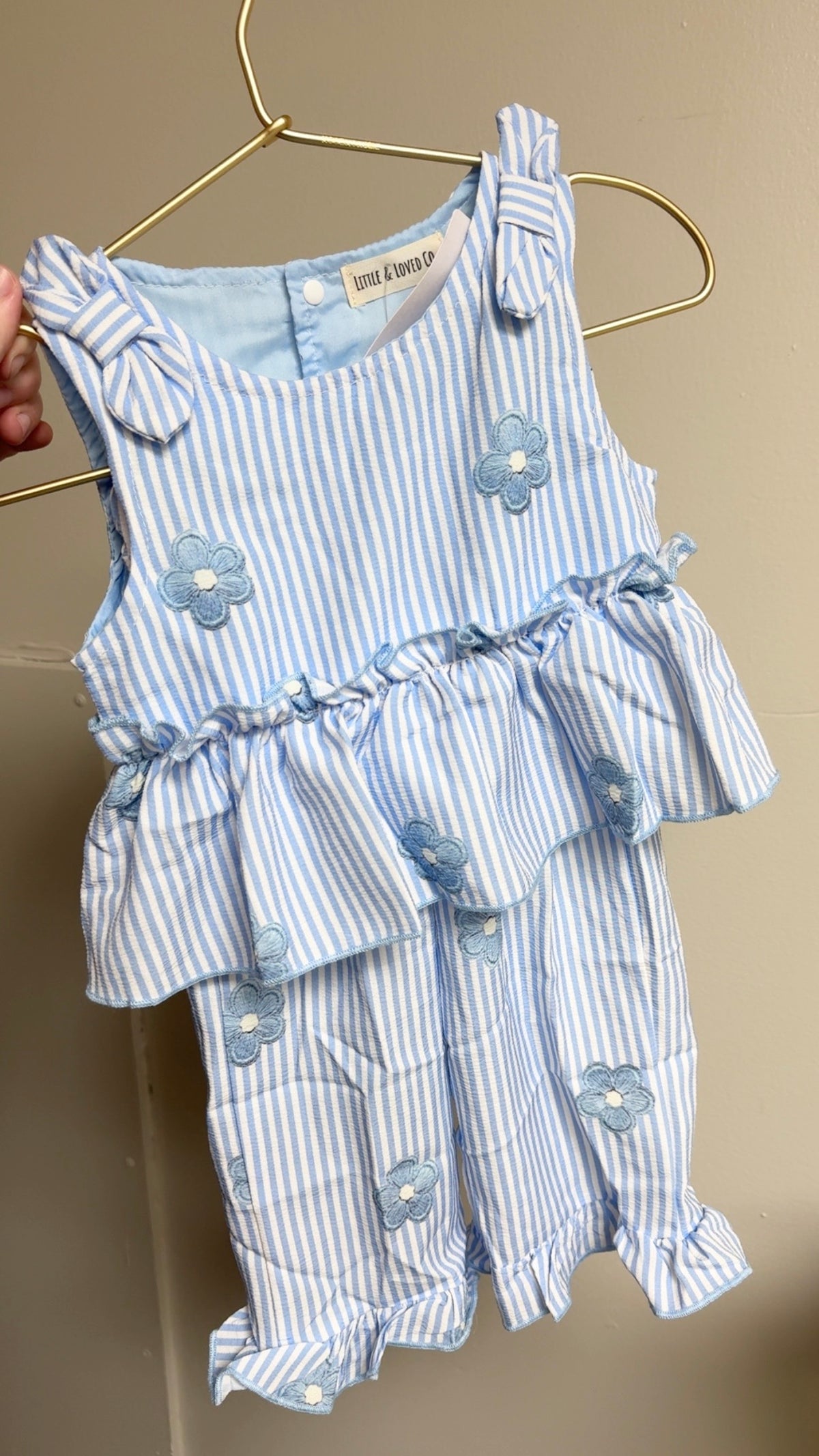 Blue White Stripe Flowers Pant Set