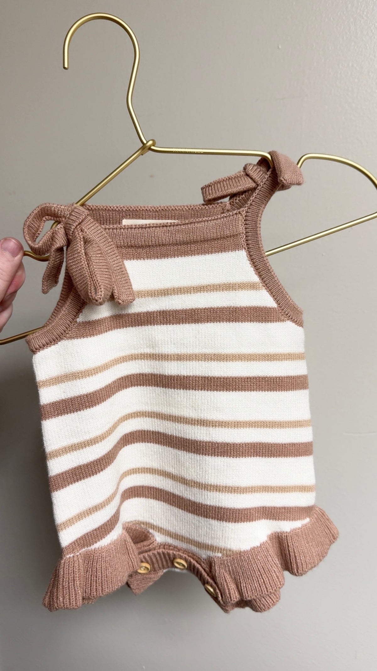 White Tan-Stripe Sweater Romper