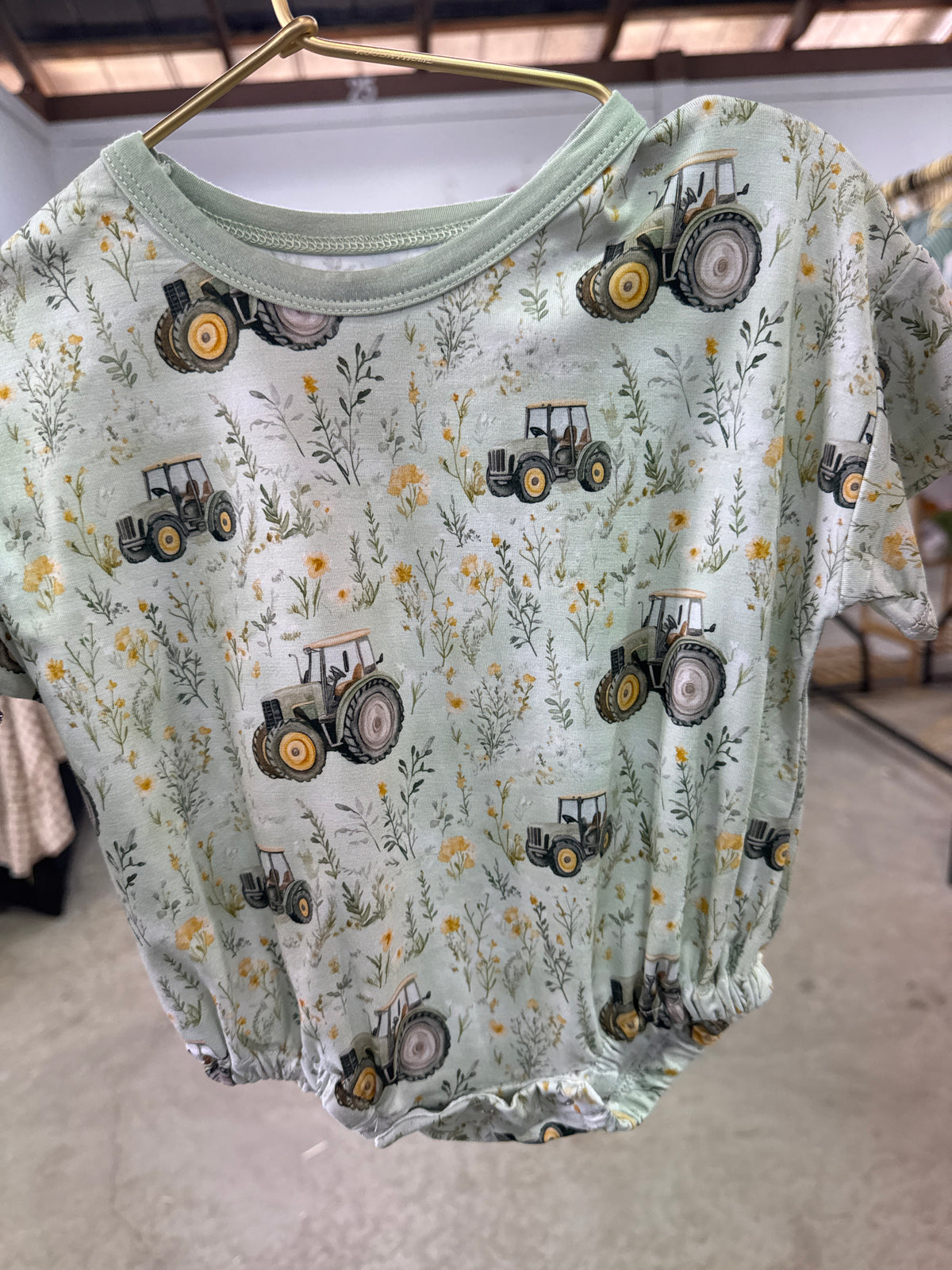 Light Green Girls Tractor Onesie