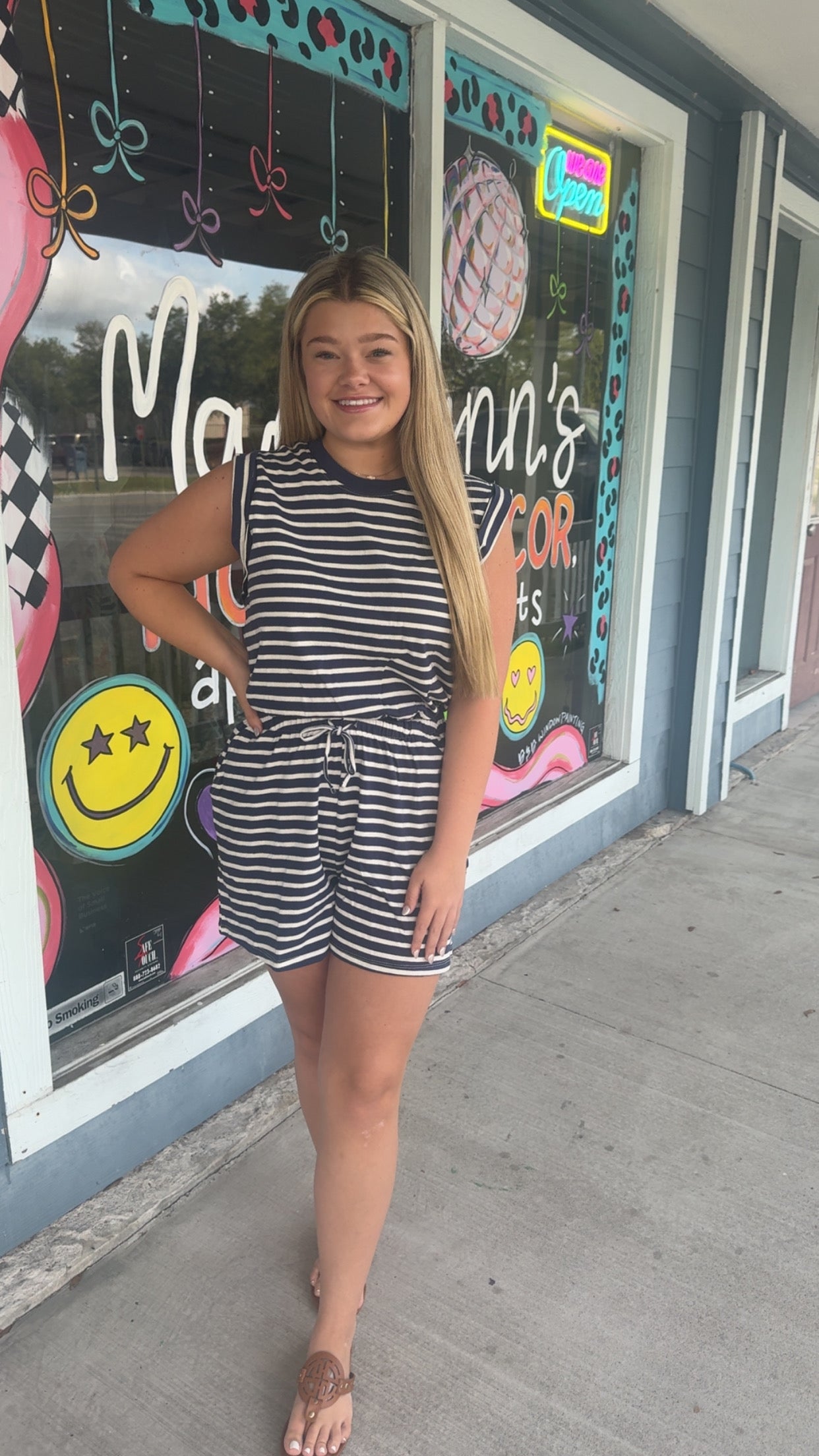 Striped Sleeveless Drawstring Romper