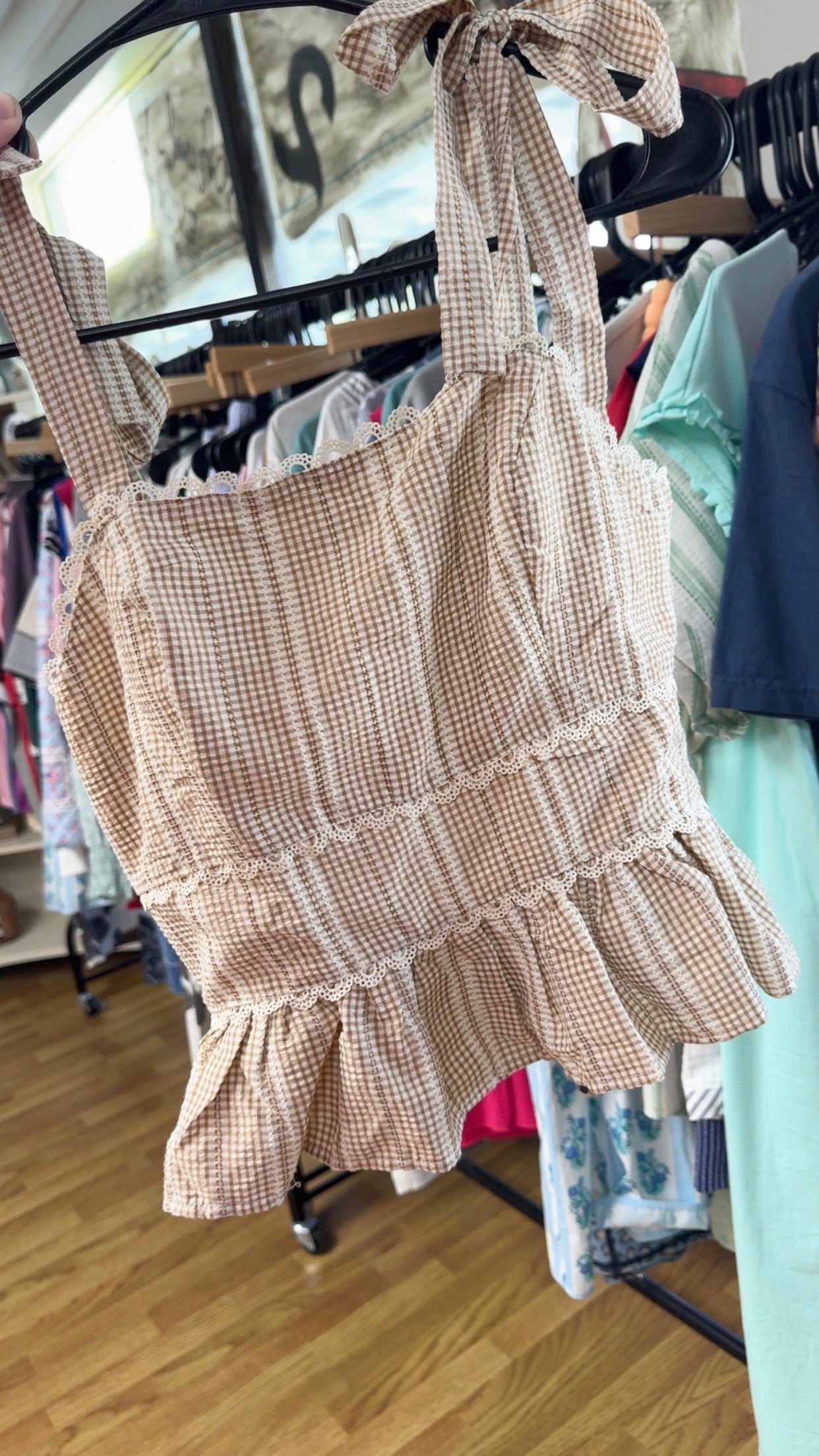 Tan Ivory Lace Tie Top