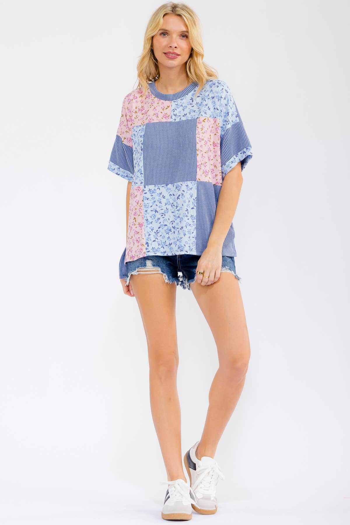 Floral Patchwork Short Sleeve Top