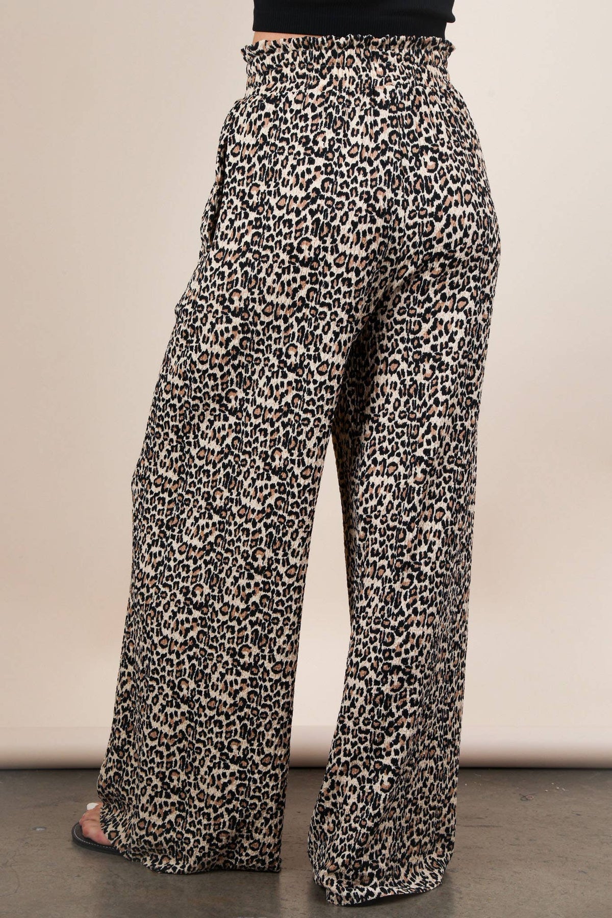 Leopard Print Wide Leg Pleated Pants