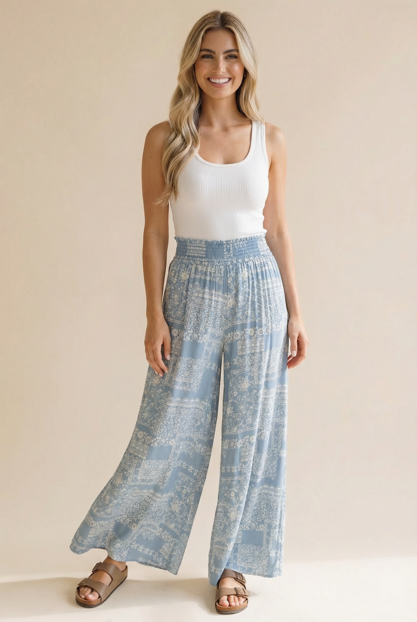 Blue and white floral pants