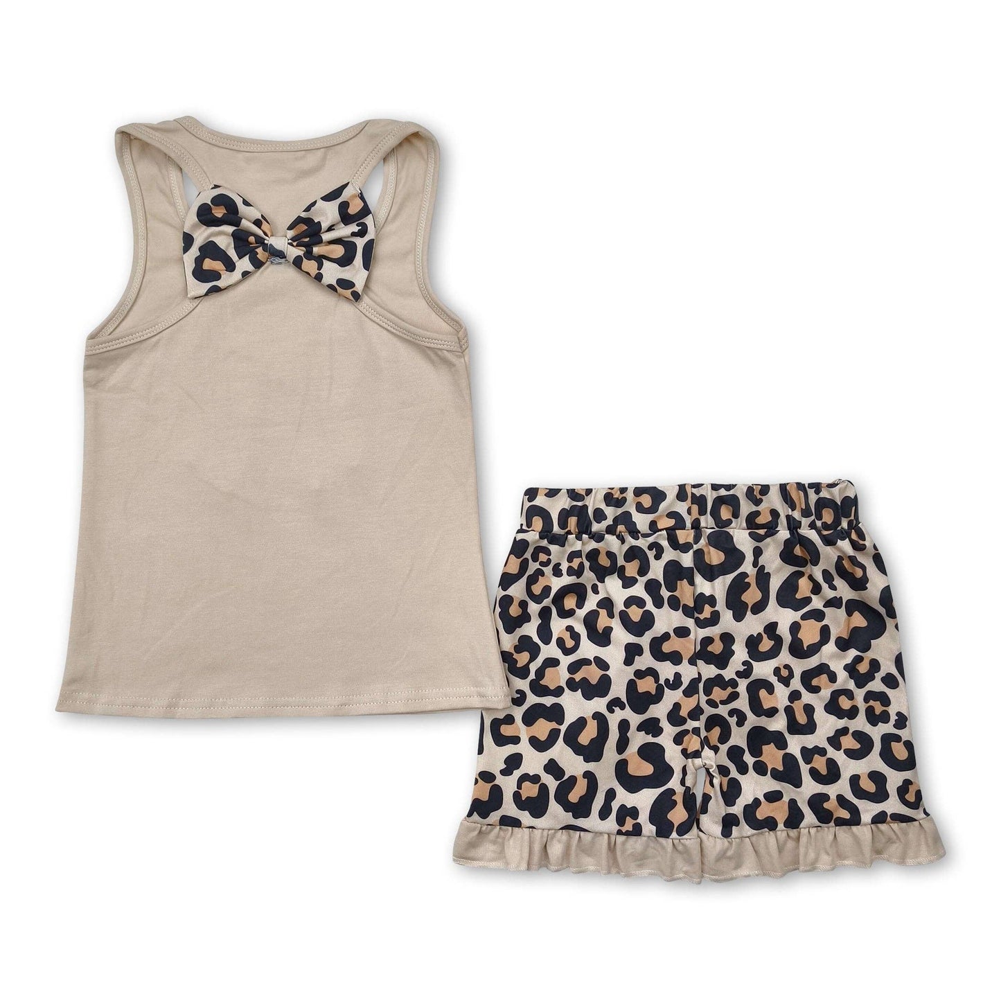 Leopard bow top ruffle shorts