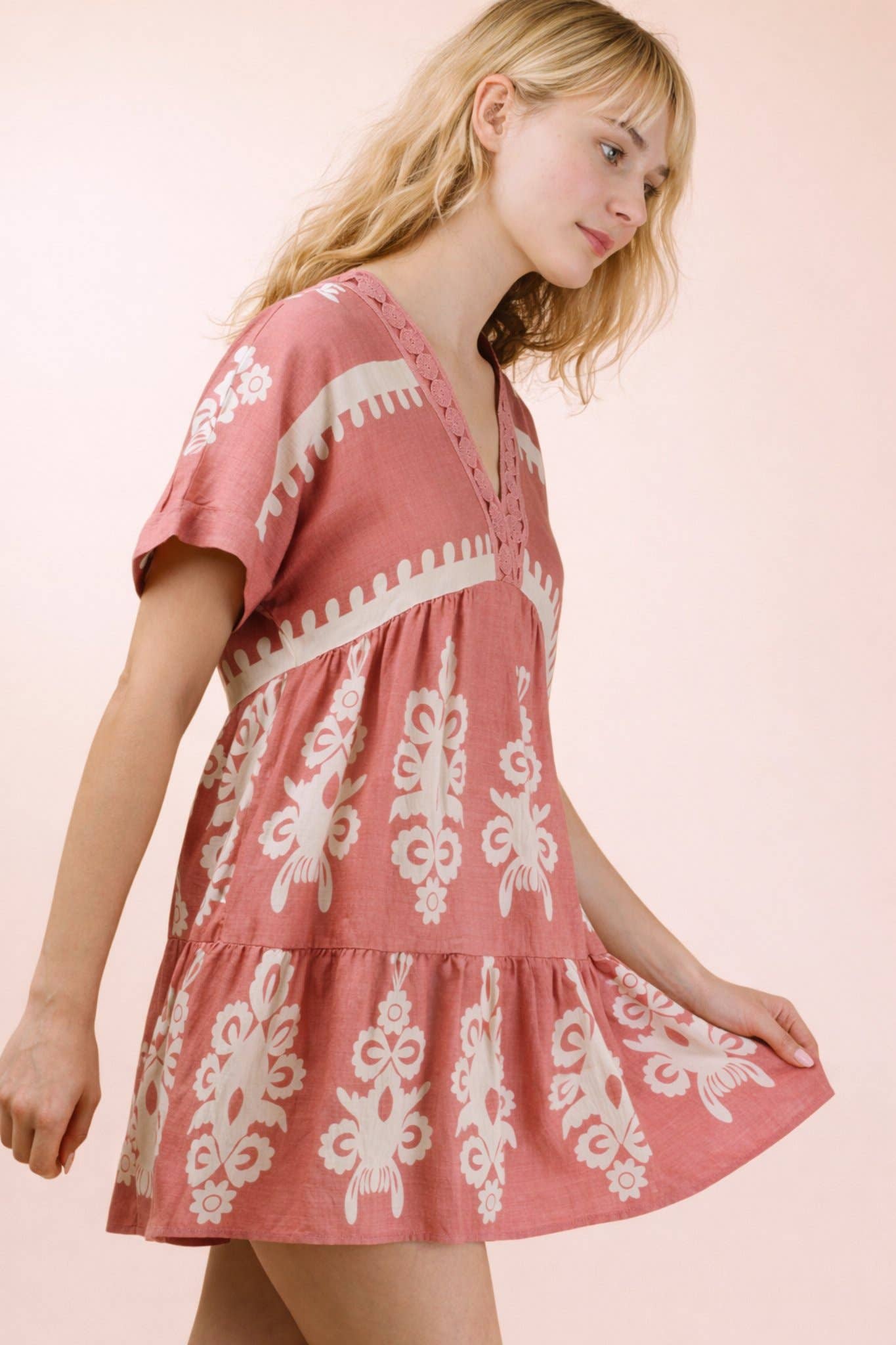 V-Neck Woven Mini Dress