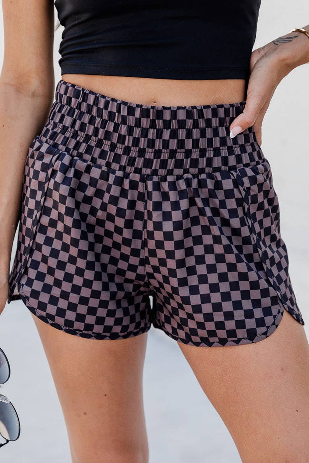 66 Leopard/Checkered High Waisted Athletic Shorts (S-XL): Blue Leopard / Missy / XL