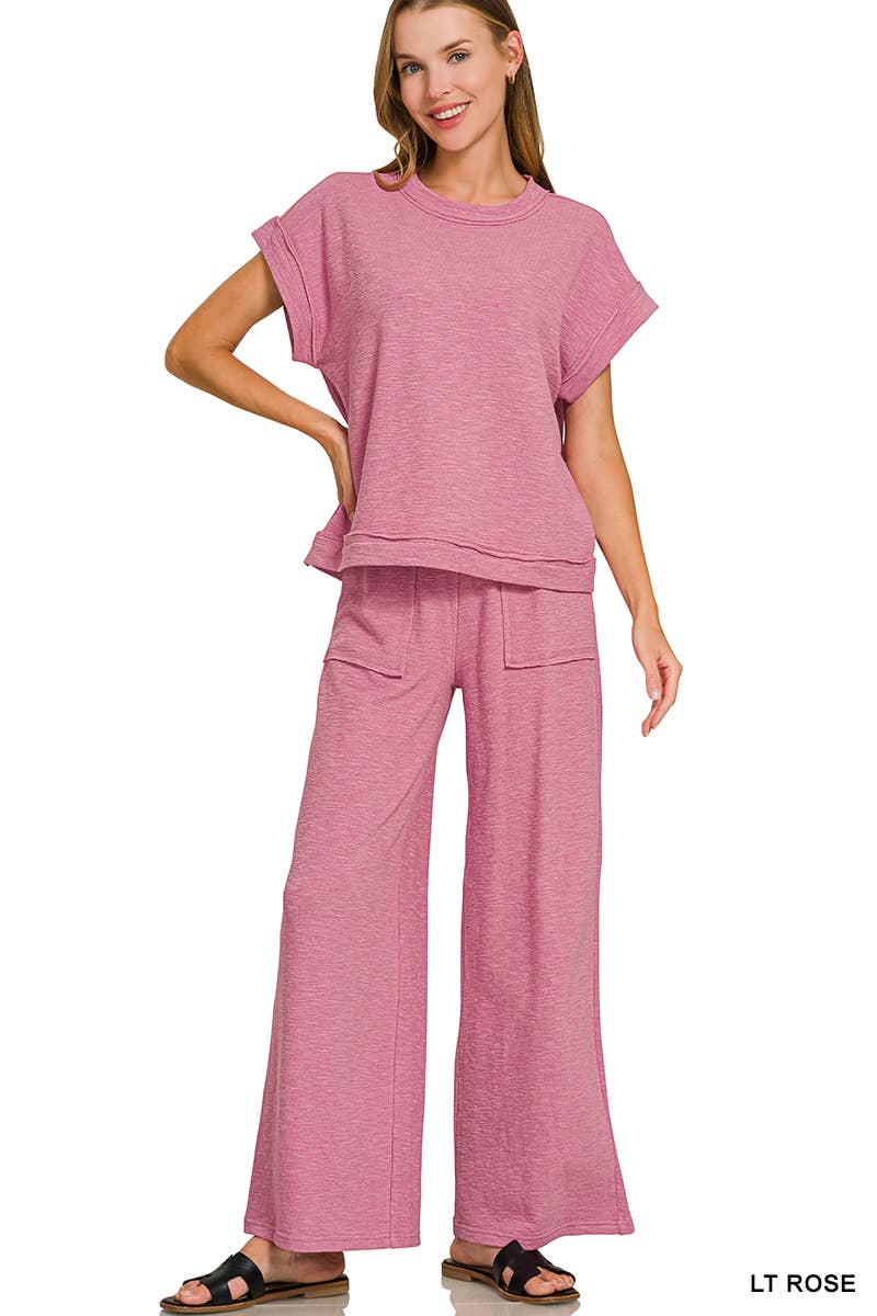 Cotton Slub Tee & Pants 2pc Set  Zenana