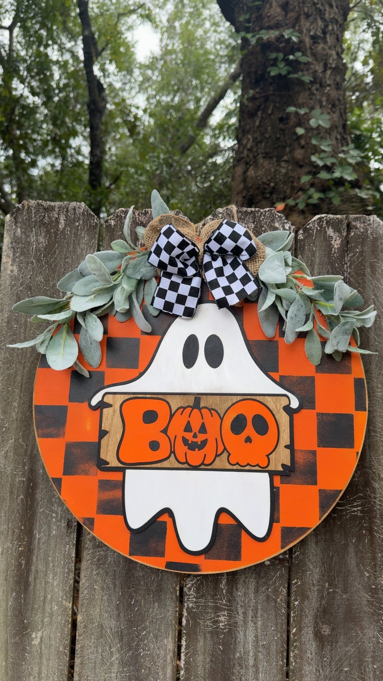 Boo Checkered Door Hanger