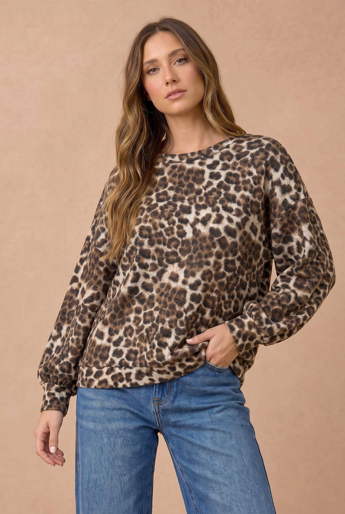 Oversized Mixed Print Sweater Knit Top
