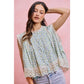 FLORAL PRINT WOVEN BUTTON DOWN TRIMMED BLOUSE TOP