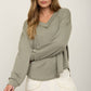 RAW EDGE V-NECK LONG SLEEVE TEXTURED KNIT TOP