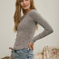 WASHED LONG SLEEVE RIBBED HENLEY KNIT TOP