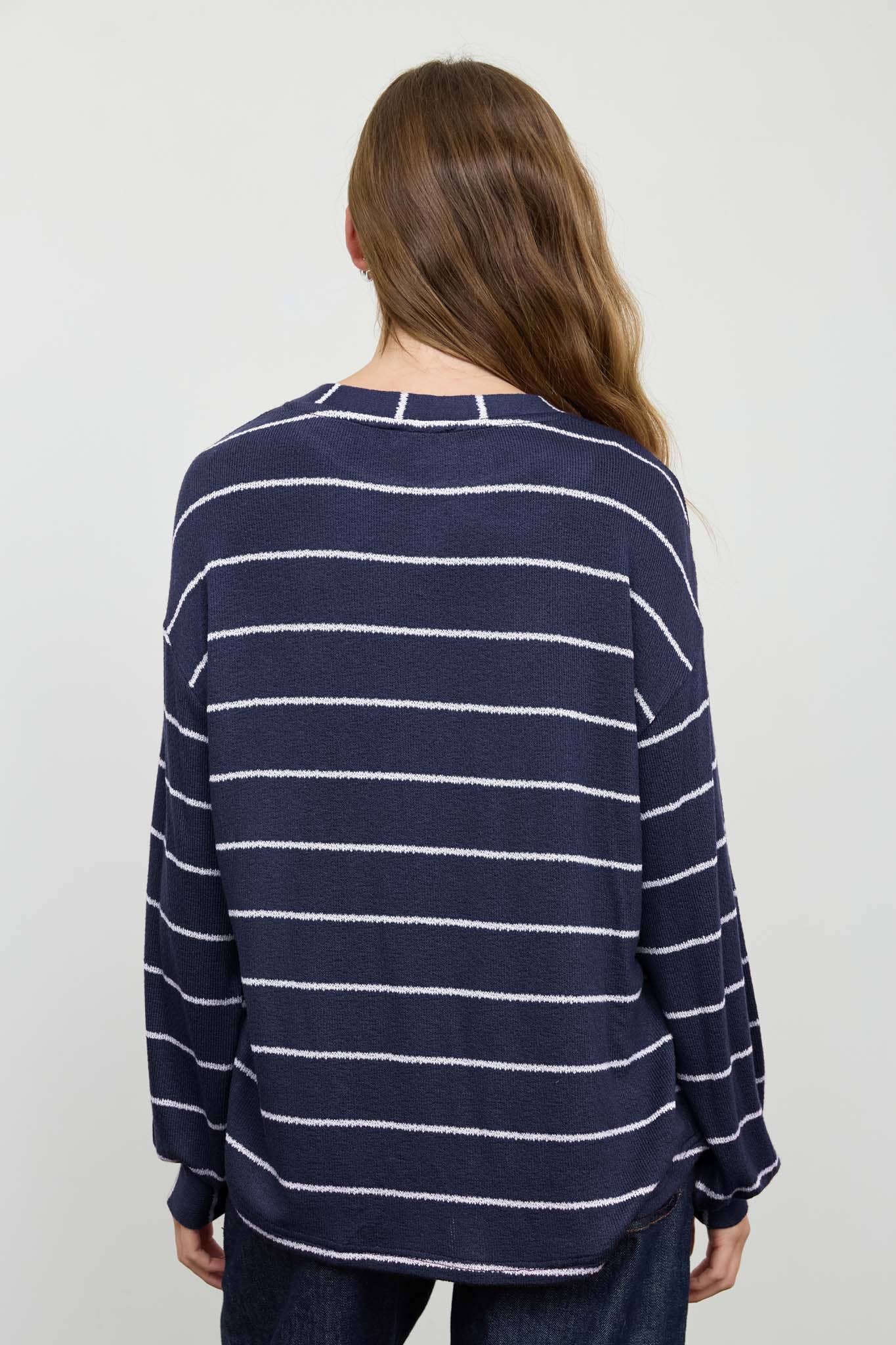 STRIPE LONG SLEEVE CUFFED RELAXED KNIT TOP