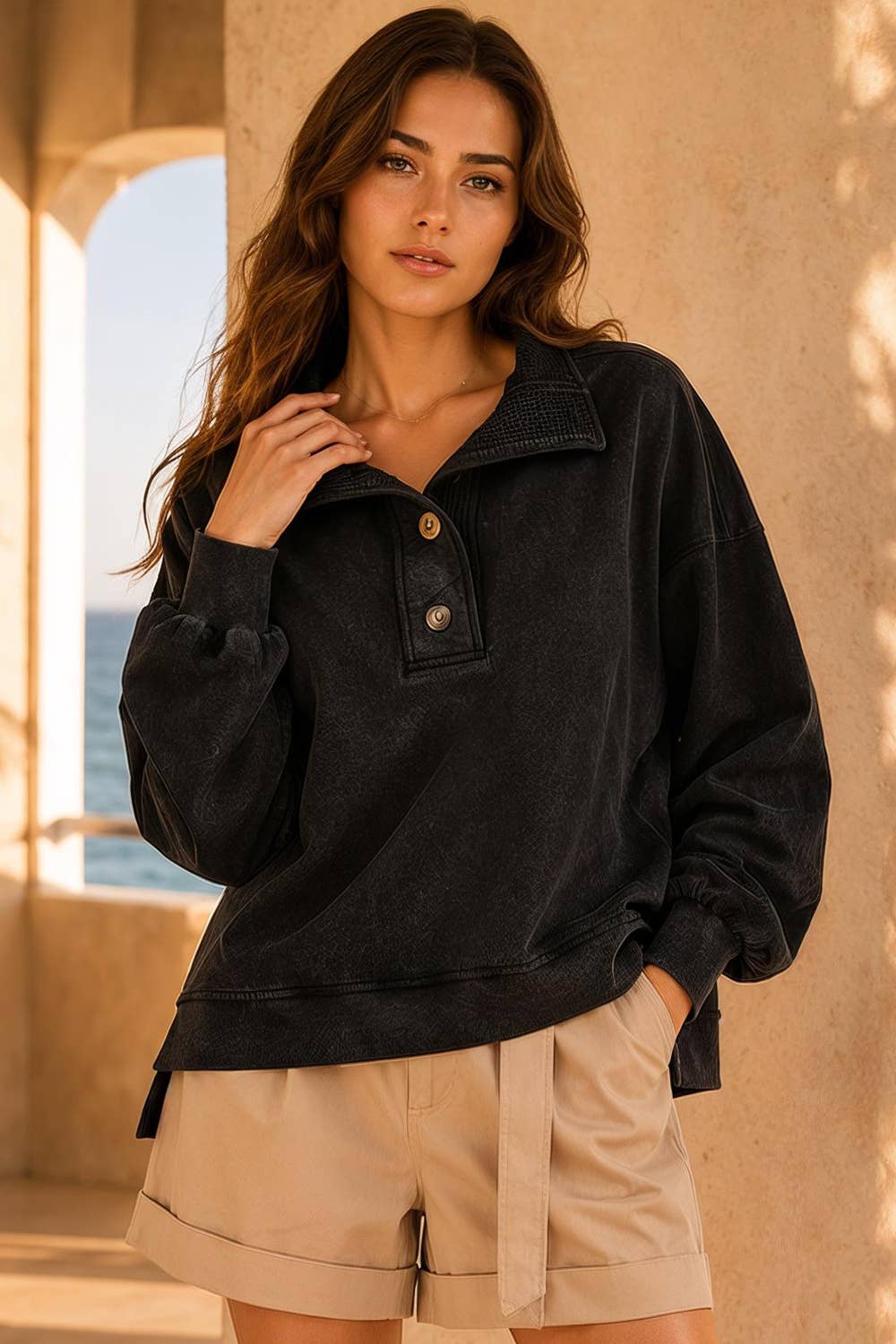 Jade Mineral Washed Knit Causal Top