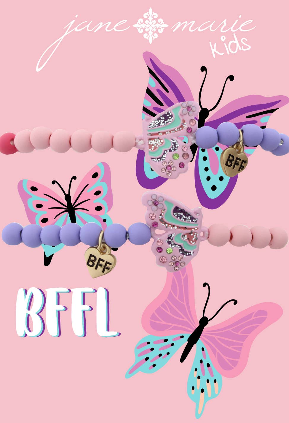 Kids Matte Beaded with BFF Butterflies Set Bracelet