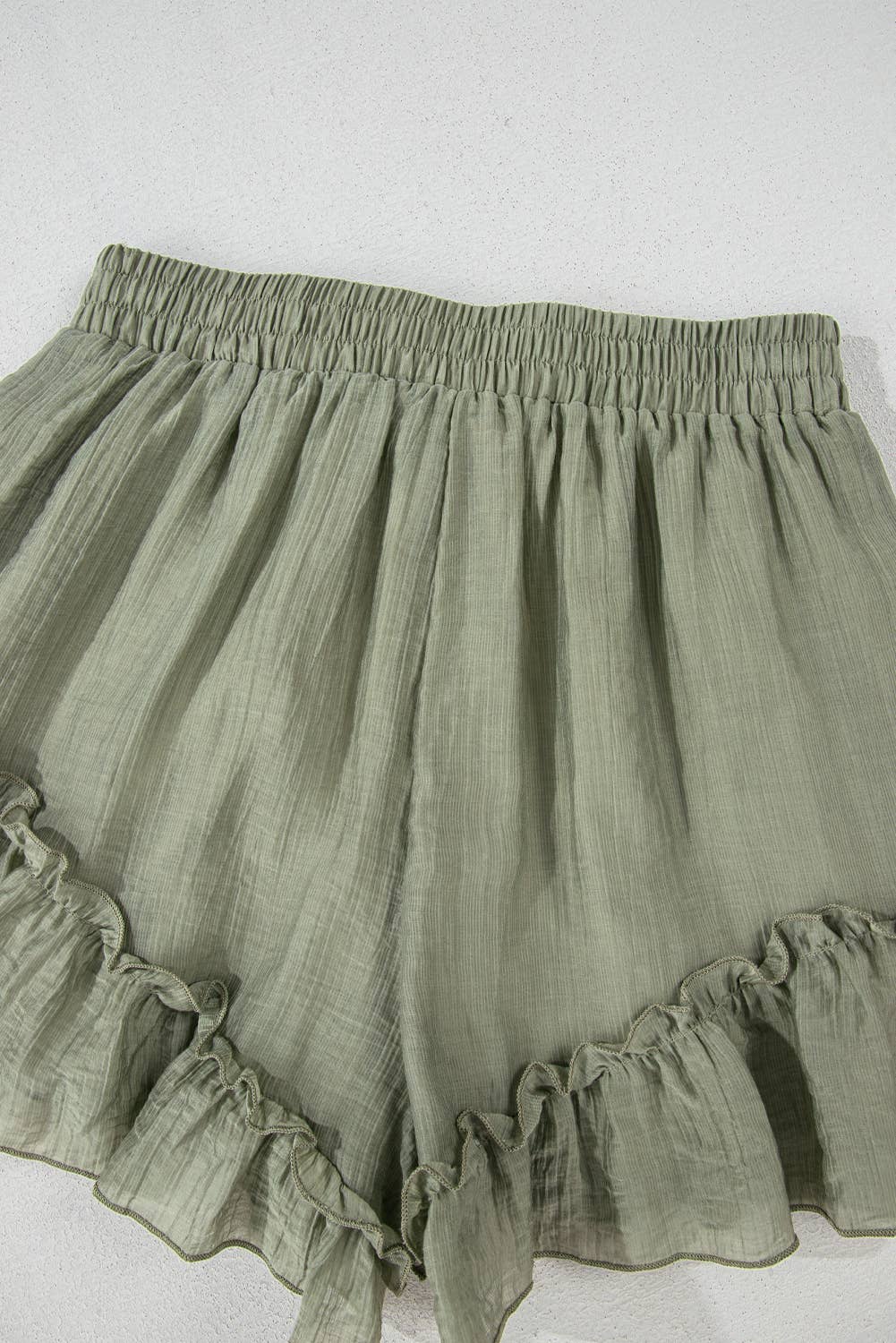 Textured Tie Waist Ruffle Hem Shorts