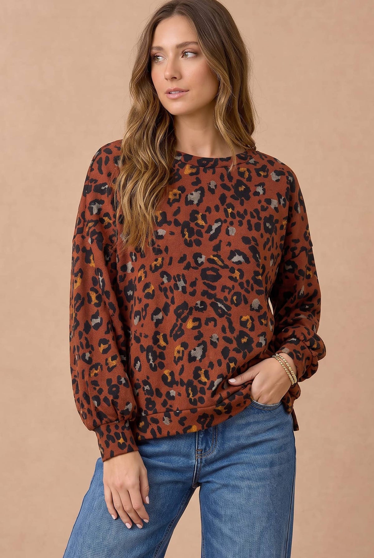 Oversized Mixed Print Sweater Knit Top