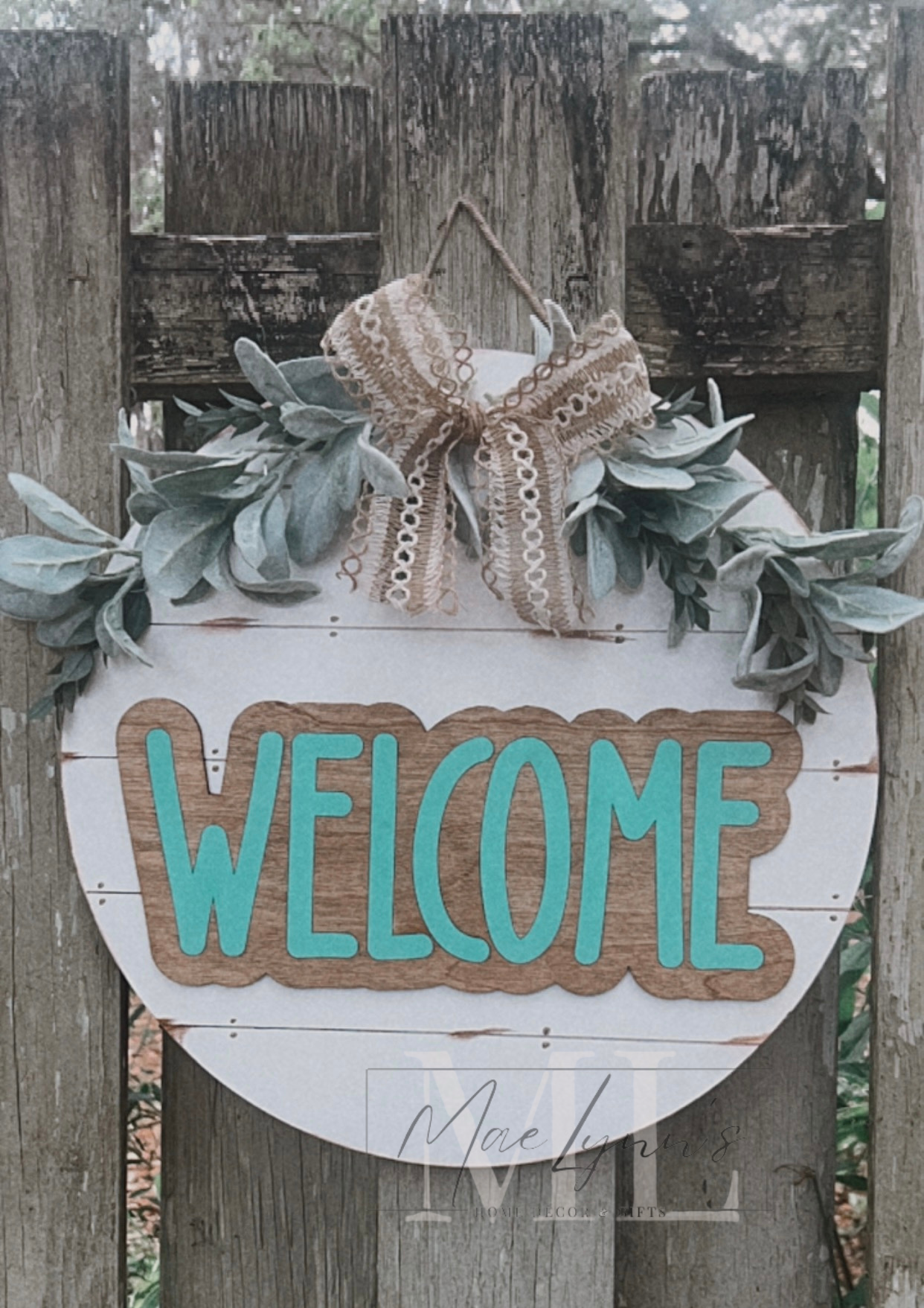 Teal faux shiplap wood door hanger