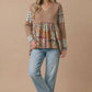Boho Print Color Block Knit Top