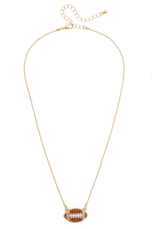 Pave Football Necklace in Shiny Gold