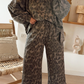 Brown Leopard Print Patchwork Pullover Drawstring Loose Pant Set