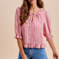 Embroidered Gingham Check Ruffle Blouse