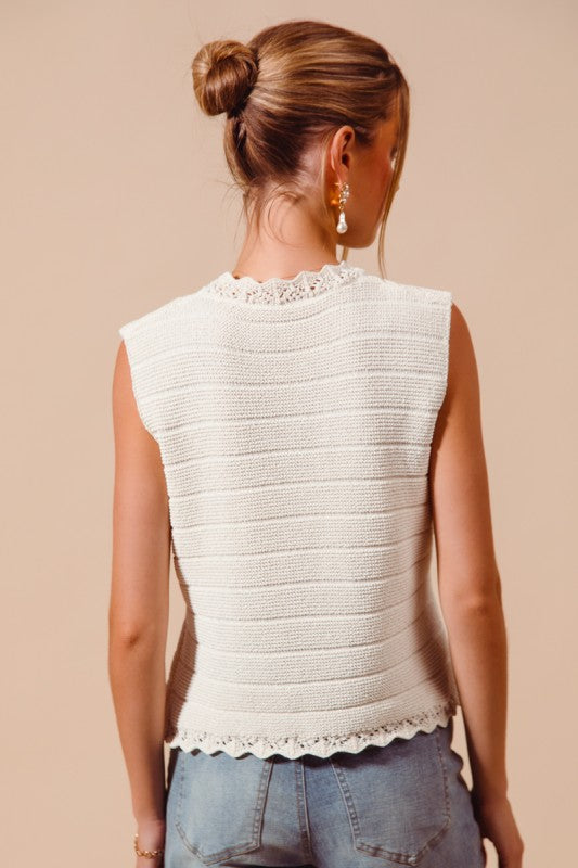 White Knitted Sweater Vest