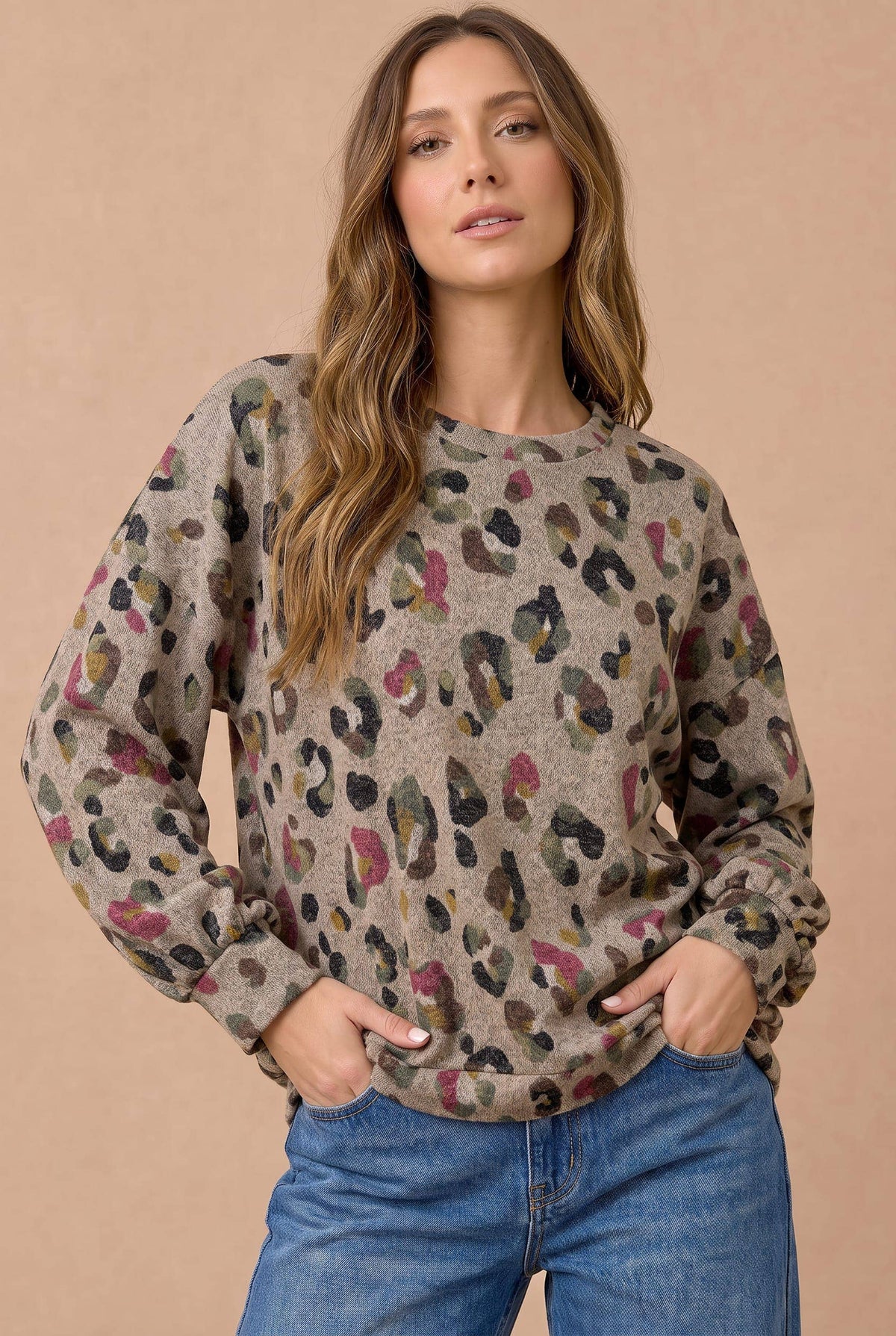 Oversized Mixed Print Sweater Knit Top