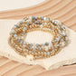 6PCS - Cross Charm Faceted Beaded Stretch Multi Layered Bracelets