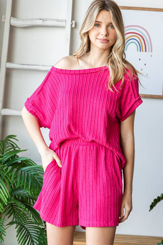 Textured Short Sleeve & Shorts Lounge Set