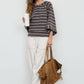 STRIPE HENLEY WIDE LONG SLEEVE KNIT TOP