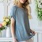 Solid Rib Drop Shoulder Side Slit Short Sleeve Top