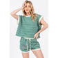 Contrast Striped Round Neck Top & Shorts Set Loungewear