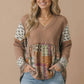 Boho Print Color Block Knit Top