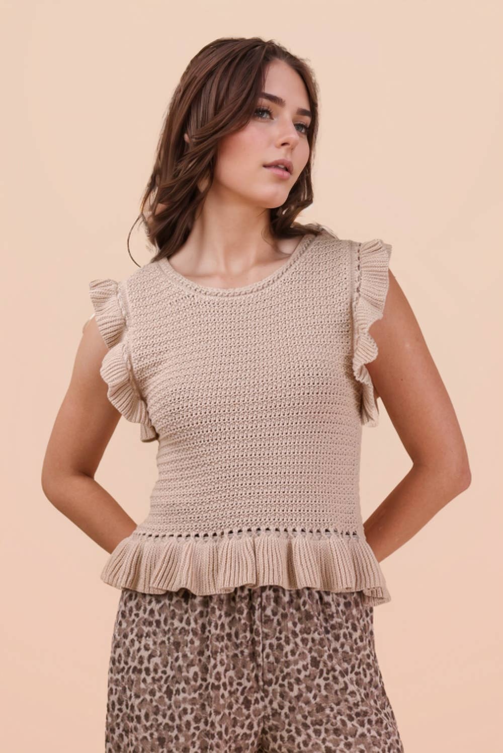 Ruffled Sweater Knit Top