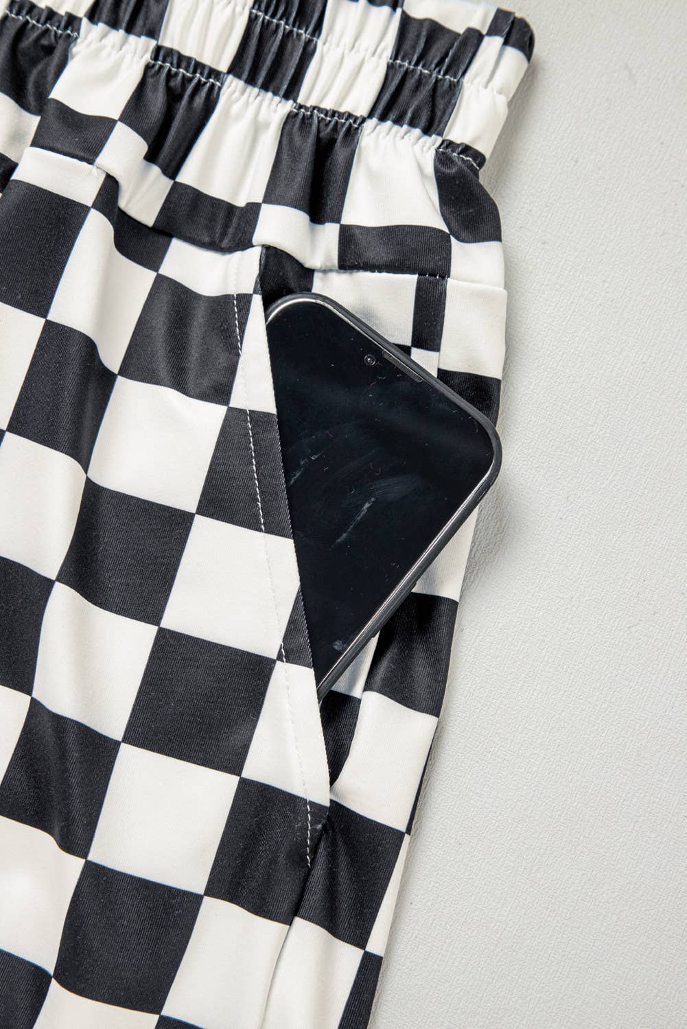 Checkered Print High Waist Casual Shorts