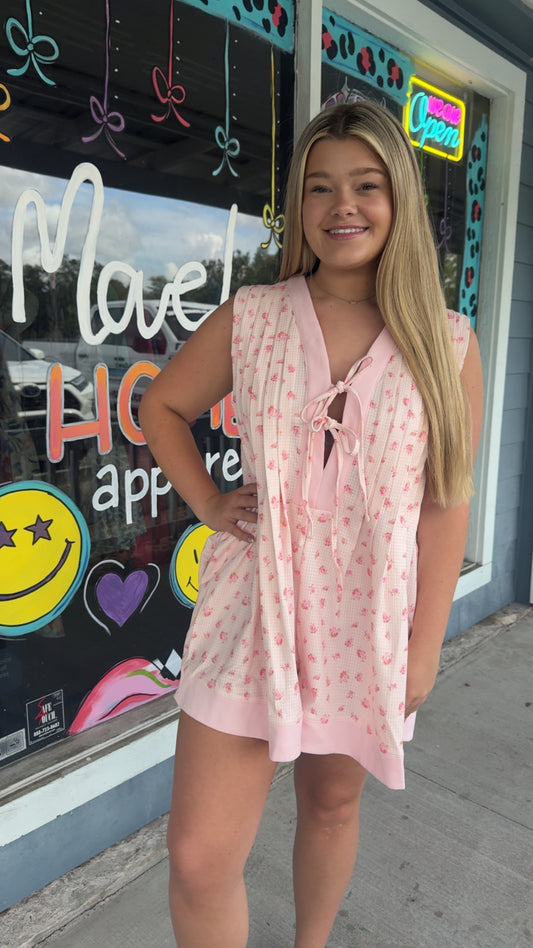 Pink Floral Sleeveless Romper
