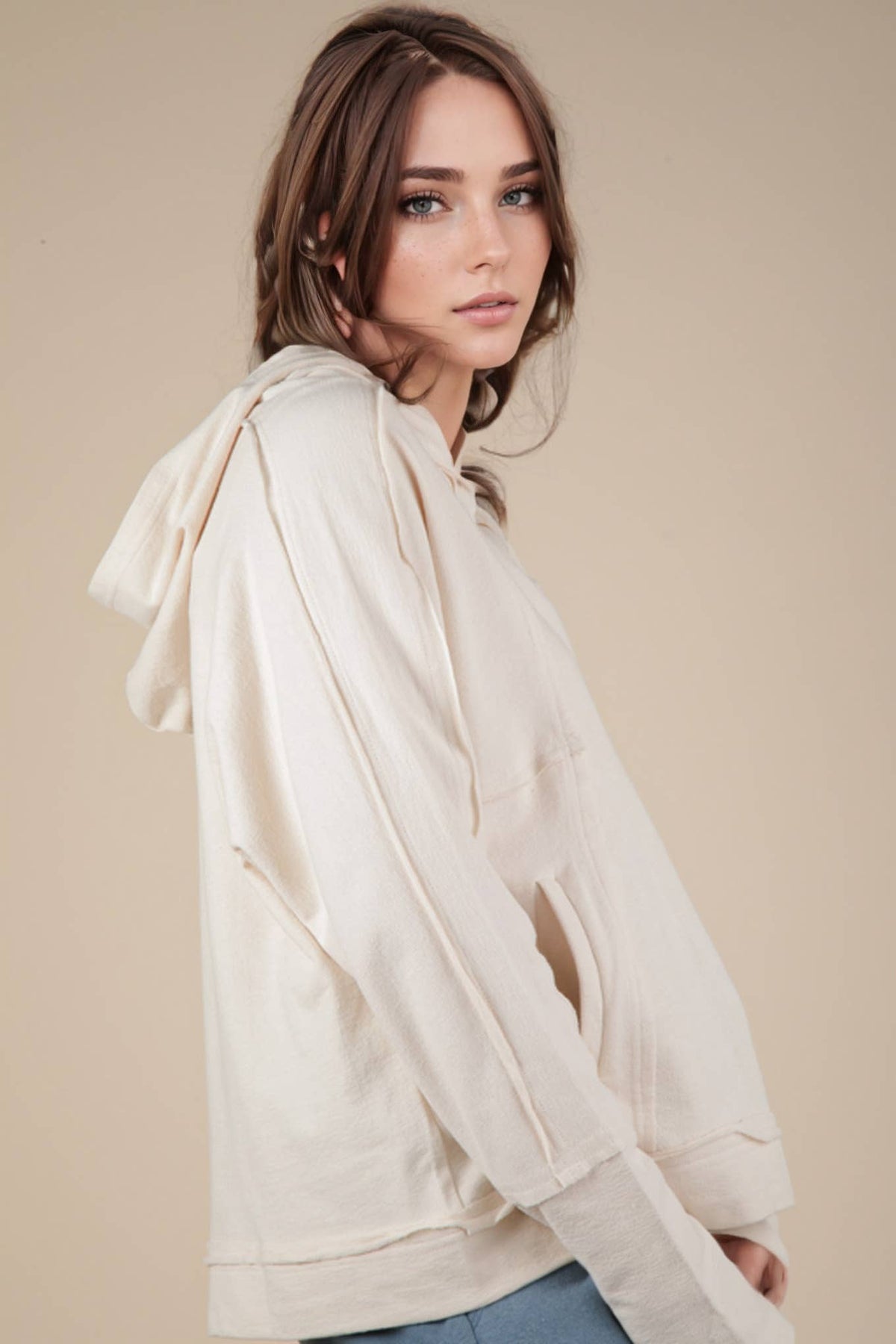 Sadie Raw Edge Cute Detail Hoodie Knit Top